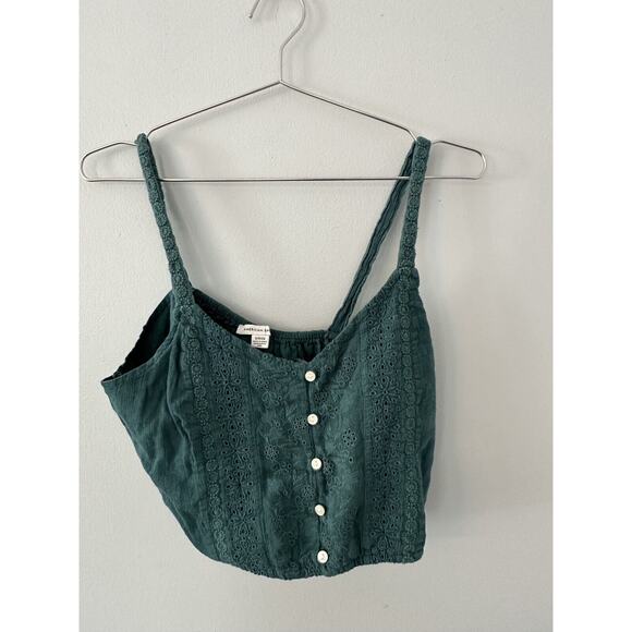 AE Tops - American Eagle Cropped Lace Green Trim Cami - Size S